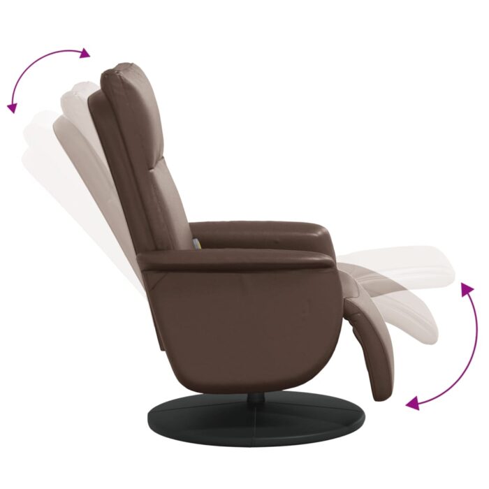 Fauteuil inclinable de massage repose-pieds marron similicuir – Image 4