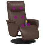 Fauteuil inclinable de massage repose-pieds marron similicuir – Image 5
