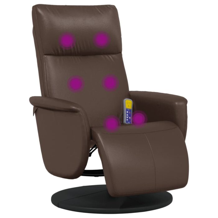 Fauteuil inclinable de massage repose-pieds marron similicuir – Image 5