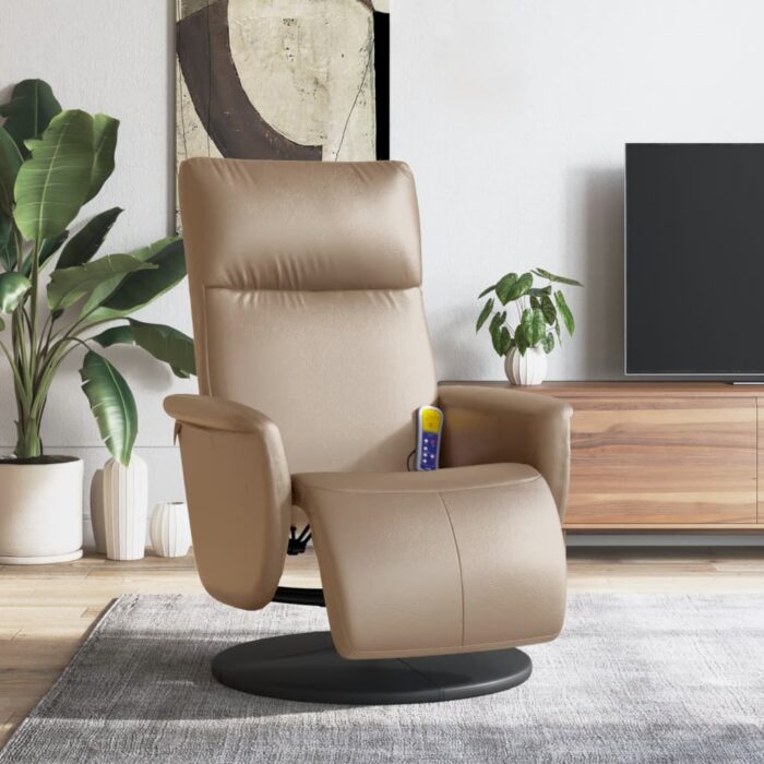 Fauteuil inclinable de massage repose-pieds cappuccino – Image 1