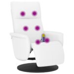 Fauteuil inclinable de massage repose-pieds blanc similicuir – Image 5