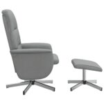 Fauteuil inclinable avec repose-pied gris clair tissu – Image 2
