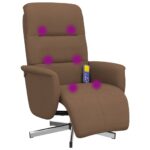Fauteuil inclinable de massage avec repose-pieds marron tissu – Image 5