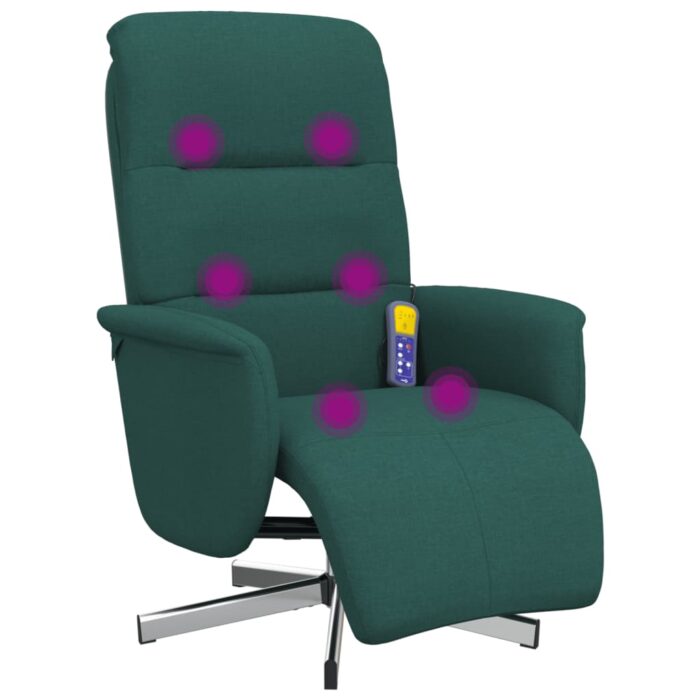 Fauteuil inclinable de massage et repose-pieds vert foncé tissu – Image 5