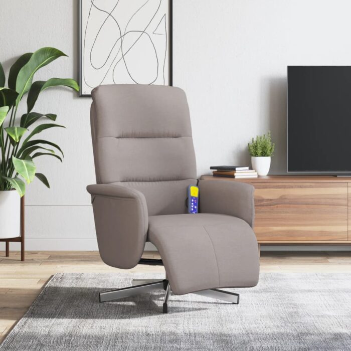 Fauteuil inclinable de massage avec repose-pieds taupe tissu – Image 1