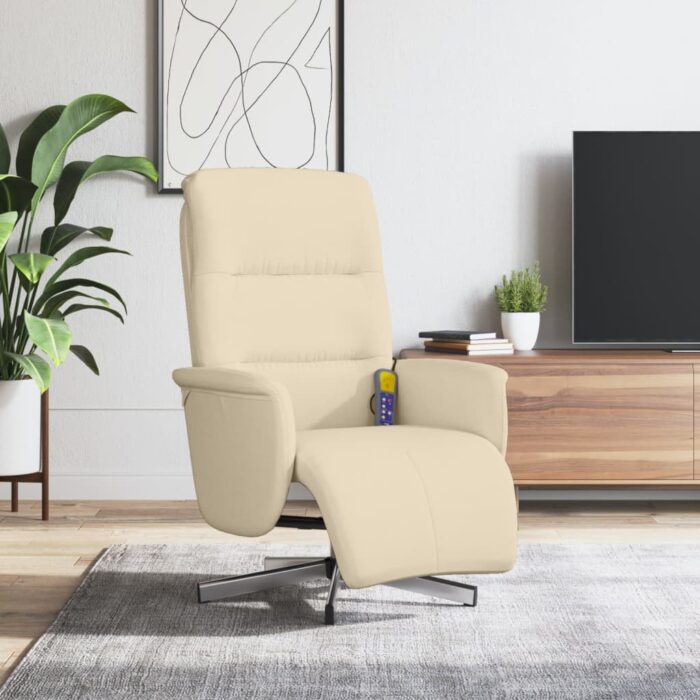 Fauteuil inclinable de massage avec repose-pieds crème tissu – Image 1