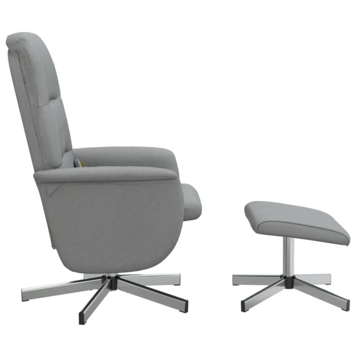Fauteuil inclinable de massage et repose-pied gris clair tissu – Image 2