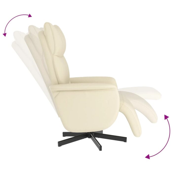 Fauteuil inclinable avec repose-pieds crème similicuir – Image 4