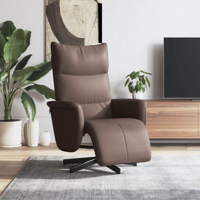 Fauteuil inclinable avec repose-pieds marron similicuir – Image 1