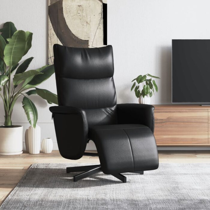 Fauteuil inclinable avec repose-pieds noir similicuir – Image 1