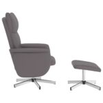 Fauteuil inclinable avec repose-pied gris similicuir – Image 2