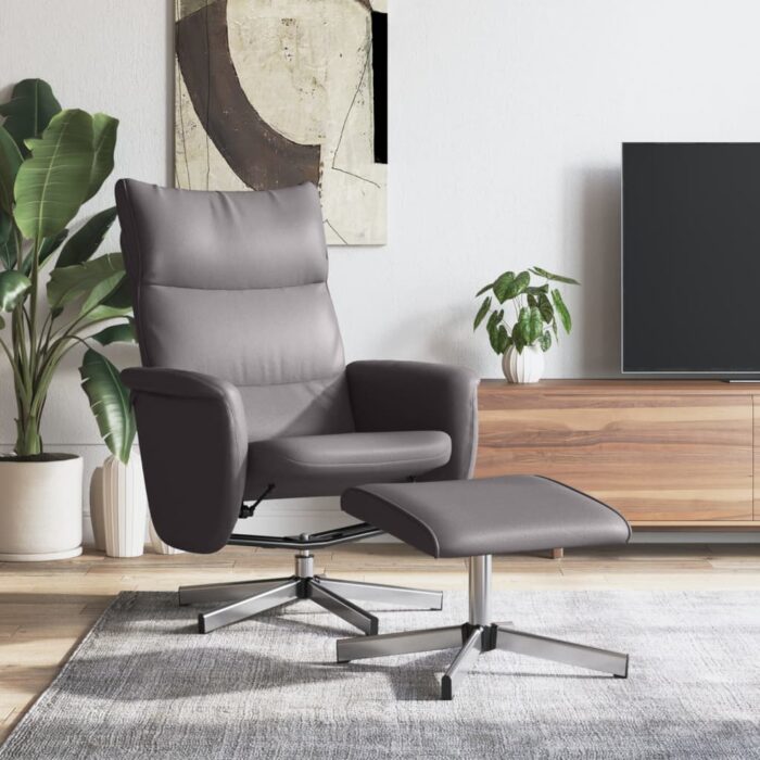 Fauteuil inclinable avec repose-pied gris similicuir – Image 1