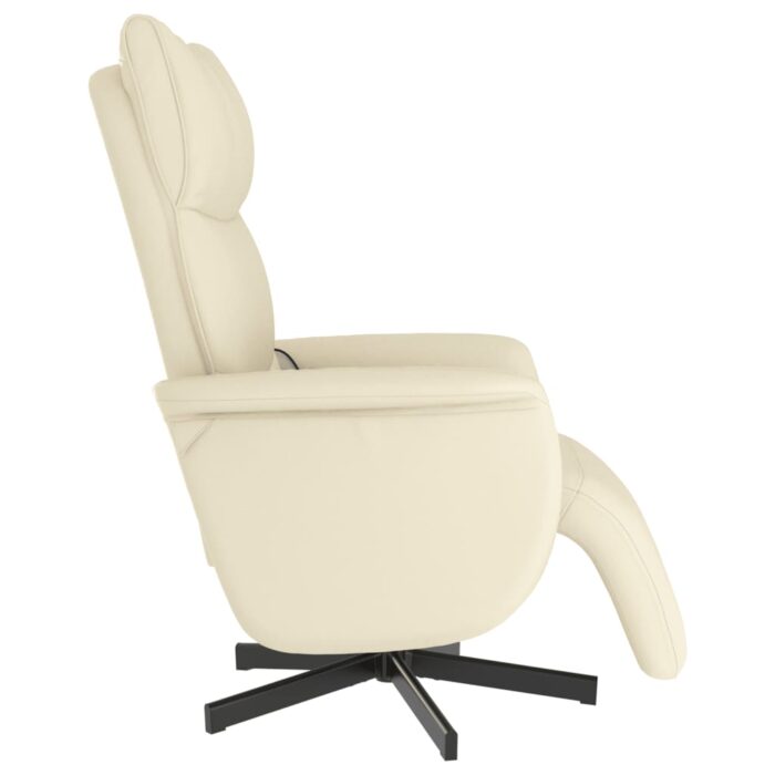 Fauteuil inclinable de massage et repose-pieds crème similicuir – Image 2