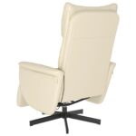 Fauteuil inclinable de massage et repose-pieds crème similicuir – Image 3