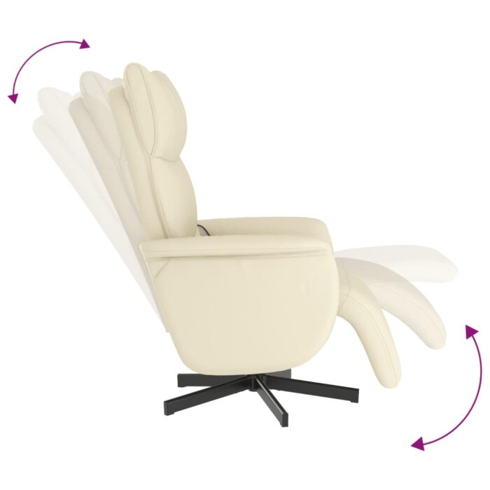 Fauteuil inclinable de massage et repose-pieds crème similicuir – Image 4