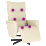 Fauteuil inclinable de massage et repose-pieds crème similicuir – Image 5