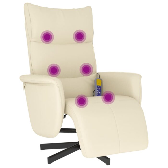Fauteuil inclinable de massage et repose-pieds crème similicuir – Image 5