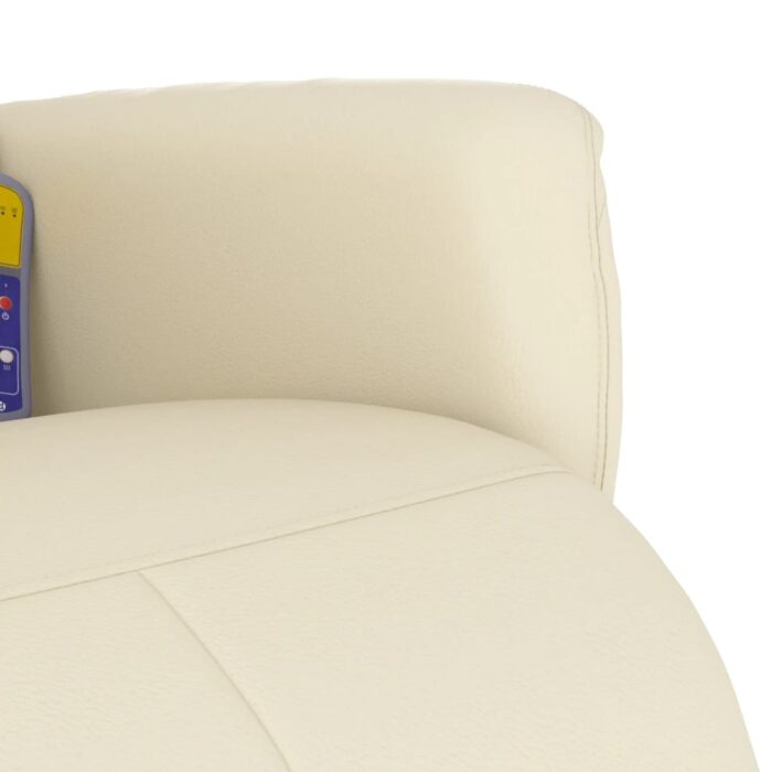 Fauteuil inclinable de massage et repose-pieds crème similicuir – Image 6