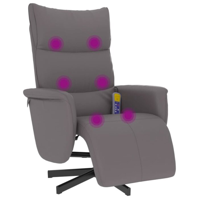 Fauteuil inclinable de massage repose-pieds gris similicuir – Image 5