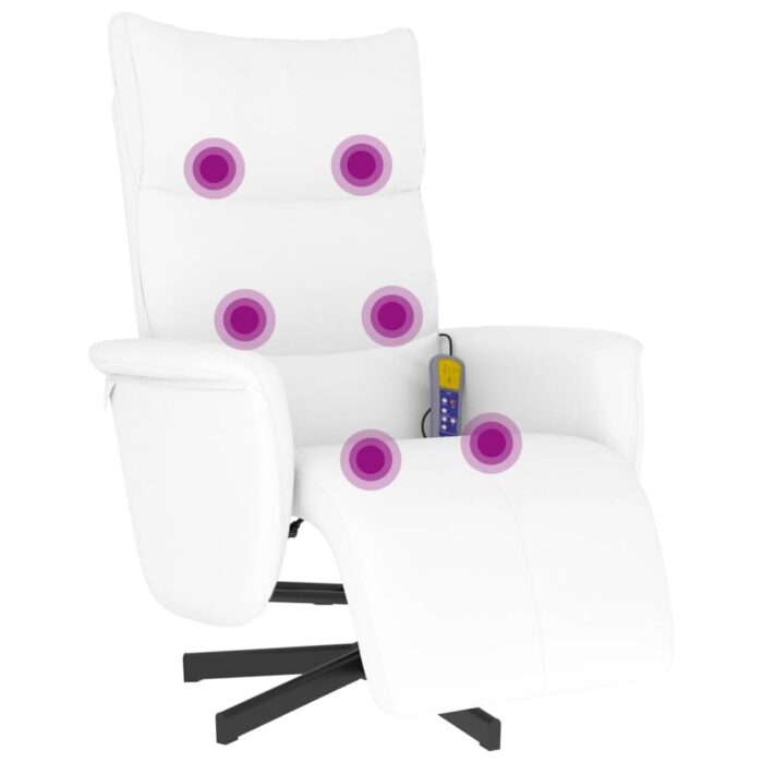 Fauteuil inclinable de massage repose-pieds blanc similicuir – Image 5