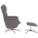 Fauteuil inclinable de massage avec repose-pied gris similicuir – Image 2