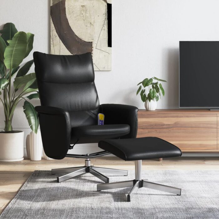 Fauteuil inclinable de massage avec repose-pied noir similicuir – Image 1