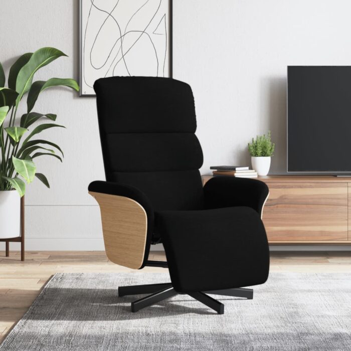 Fauteuil inclinable avec repose-pieds noir tissu – Image 1