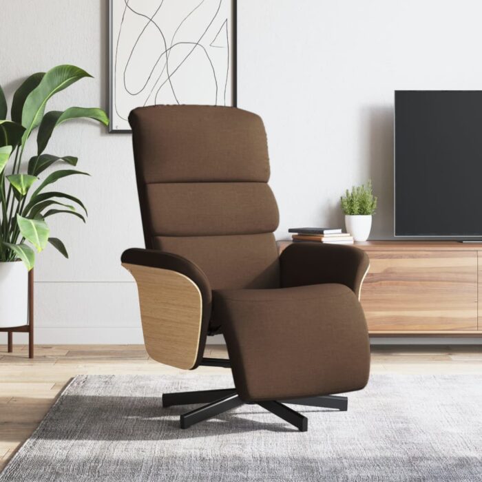 Fauteuil inclinable avec repose-pieds marron tissu – Image 1