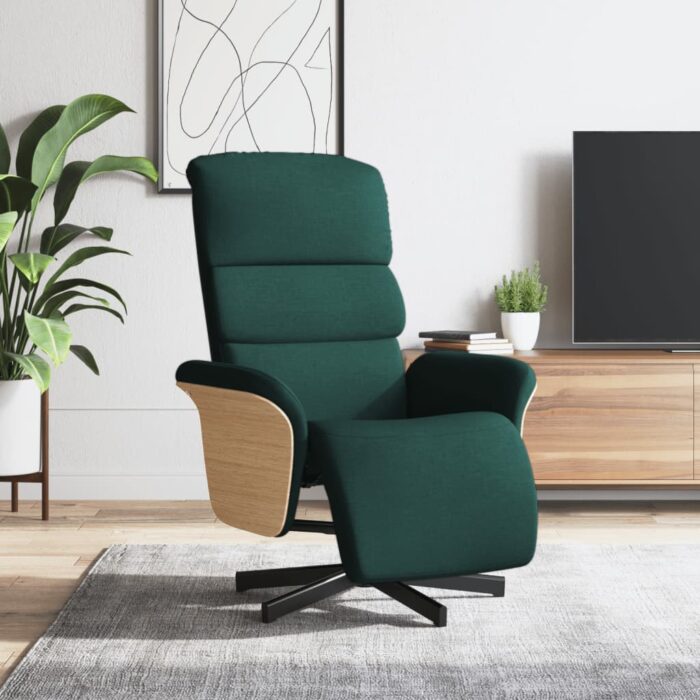 Fauteuil inclinable avec repose-pieds vert foncé tissu – Image 1