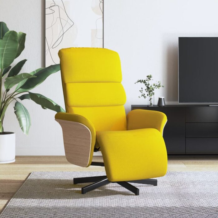 Fauteuil inclinable avec repose-pieds jaune clair tissu – Image 1