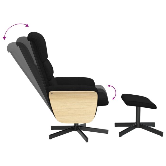 Fauteuil inclinable avec repose-pied noir tissu – Image 4