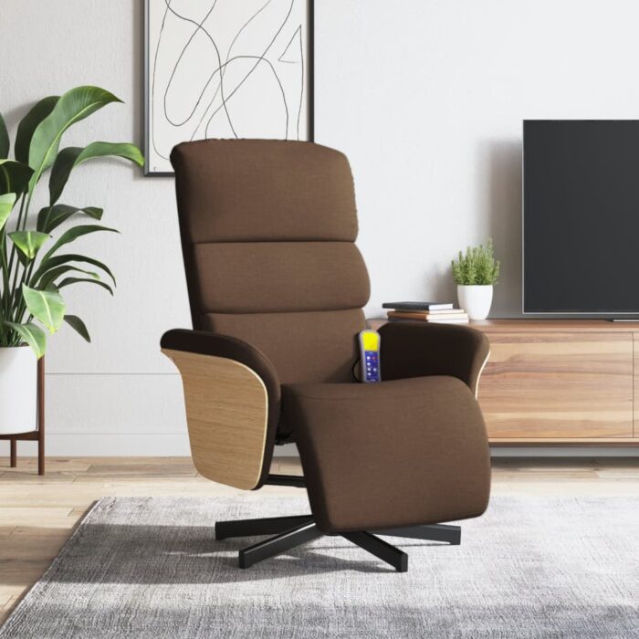 Fauteuil inclinable de massage avec repose-pieds marron tissu – Image 1