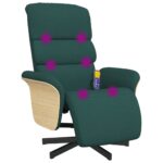 Fauteuil inclinable de massage et repose-pieds vert foncé tissu – Image 5