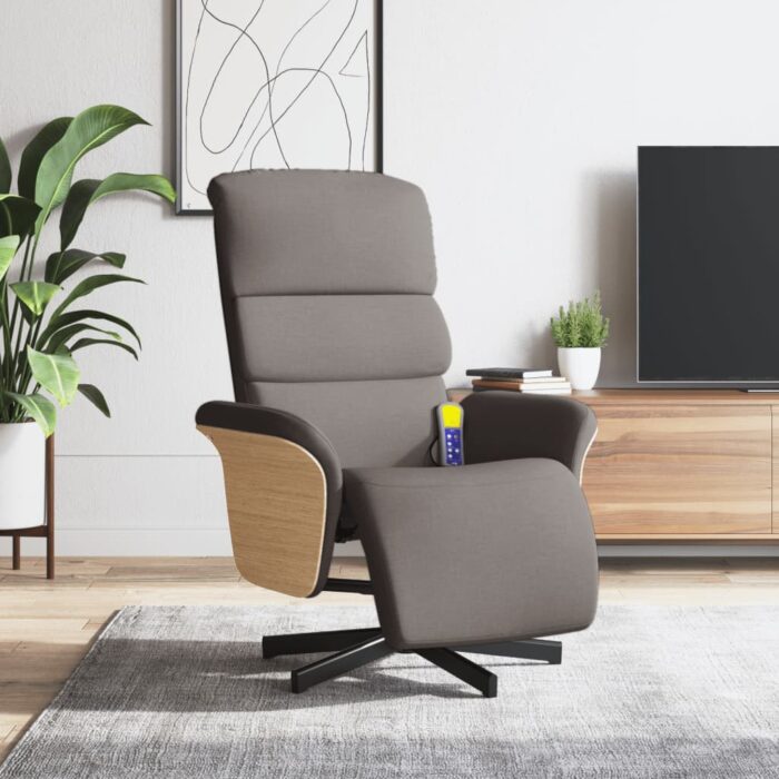 Fauteuil inclinable de massage avec repose-pieds taupe tissu – Image 1