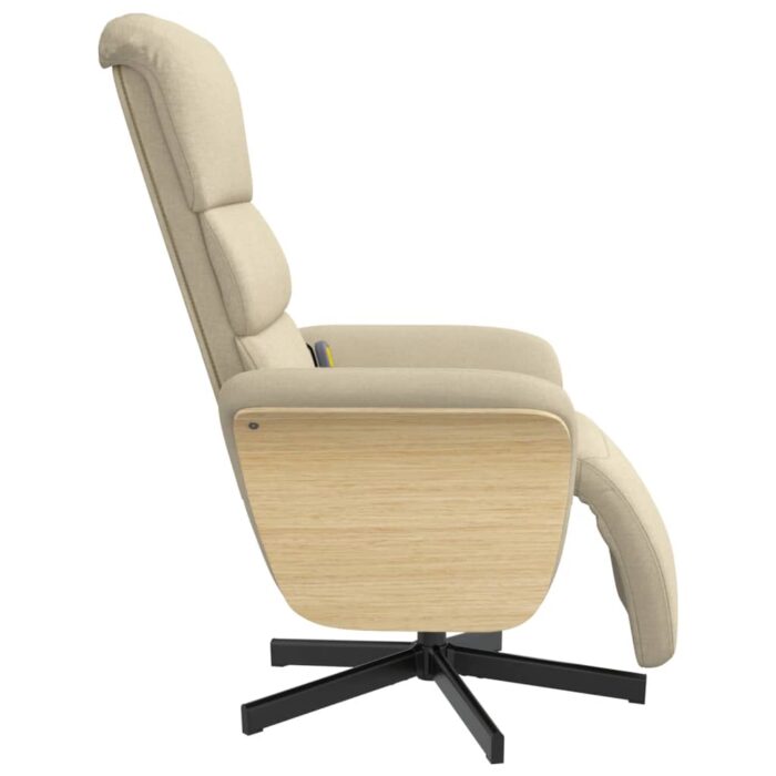 Fauteuil inclinable de massage avec repose-pieds crème tissu – Image 2