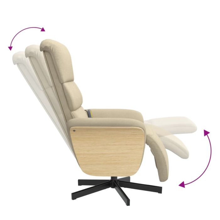Fauteuil inclinable de massage avec repose-pieds crème tissu – Image 4