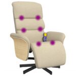 Fauteuil inclinable de massage avec repose-pieds crème tissu – Image 5