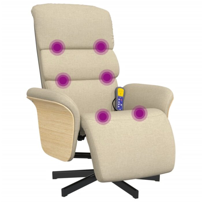 Fauteuil inclinable de massage avec repose-pieds crème tissu – Image 5