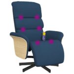 Fauteuil inclinable de massage avec repose-pieds bleu tissu – Image 5