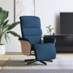 Fauteuil inclinable de massage avec repose-pieds bleu tissu