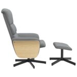 Fauteuil inclinable de massage et repose-pied gris clair tissu – Image 2