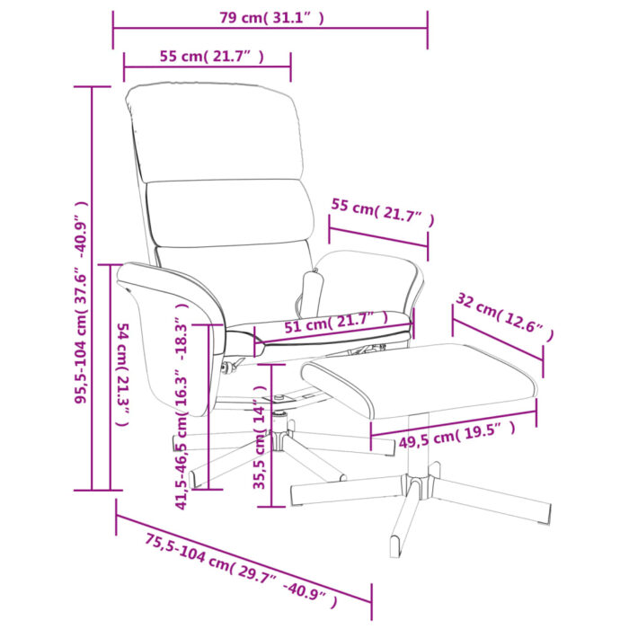 Fauteuil inclinable de massage et repose-pied gris clair tissu – Image 9