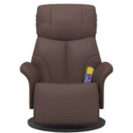 Fauteuil inclinable de massage repose-pieds marron similicuir – Image 2