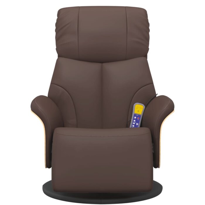 Fauteuil inclinable de massage repose-pieds marron similicuir – Image 2