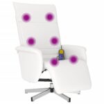 Fauteuil inclinable de massage repose-pieds blanc similicuir – Image 5