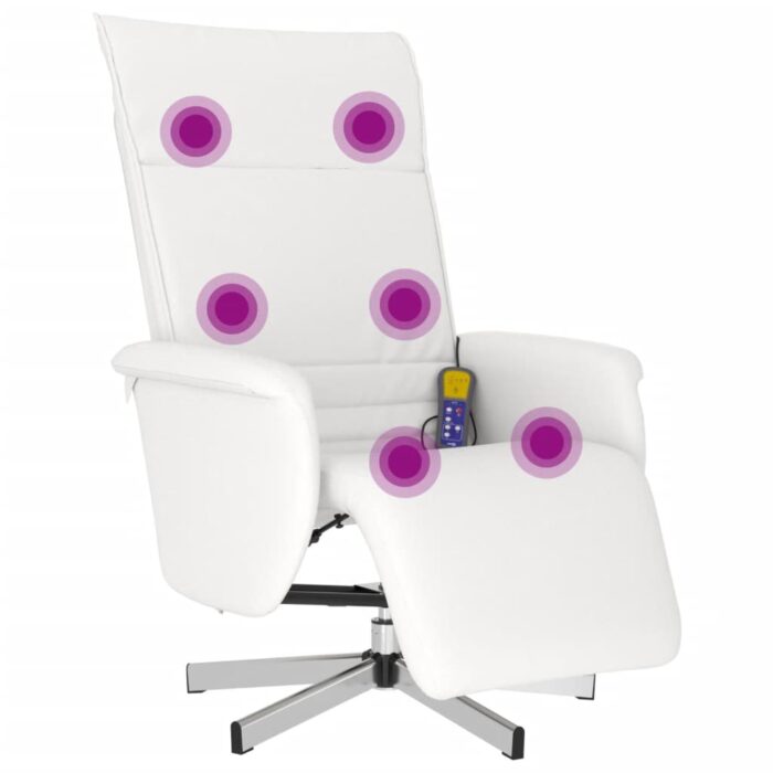 Fauteuil inclinable de massage repose-pieds blanc similicuir – Image 5