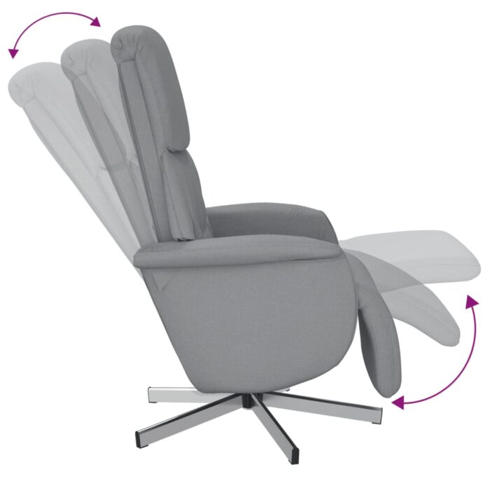 Fauteuil inclinable avec repose-pieds gris clair tissu – Image 4