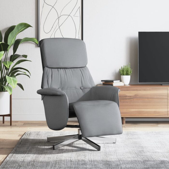 Fauteuil inclinable avec repose-pieds gris clair tissu – Image 1