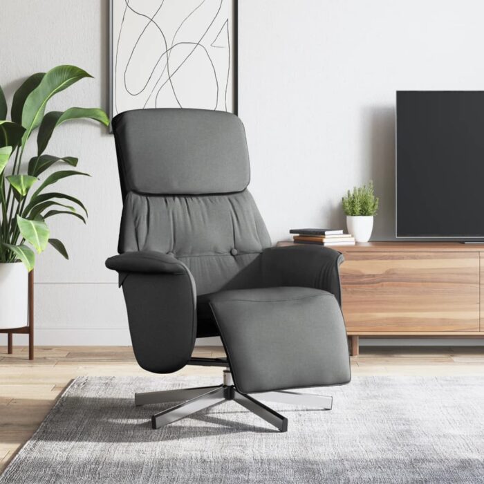 Fauteuil inclinable avec repose-pieds gris foncé tissu – Image 1