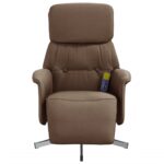 Fauteuil inclinable de massage avec repose-pieds marron tissu – Image 2